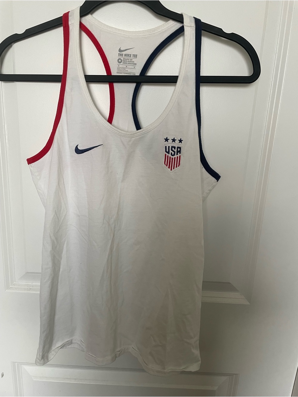 Nike White Tank with Red & Navy Trim and USA Crest